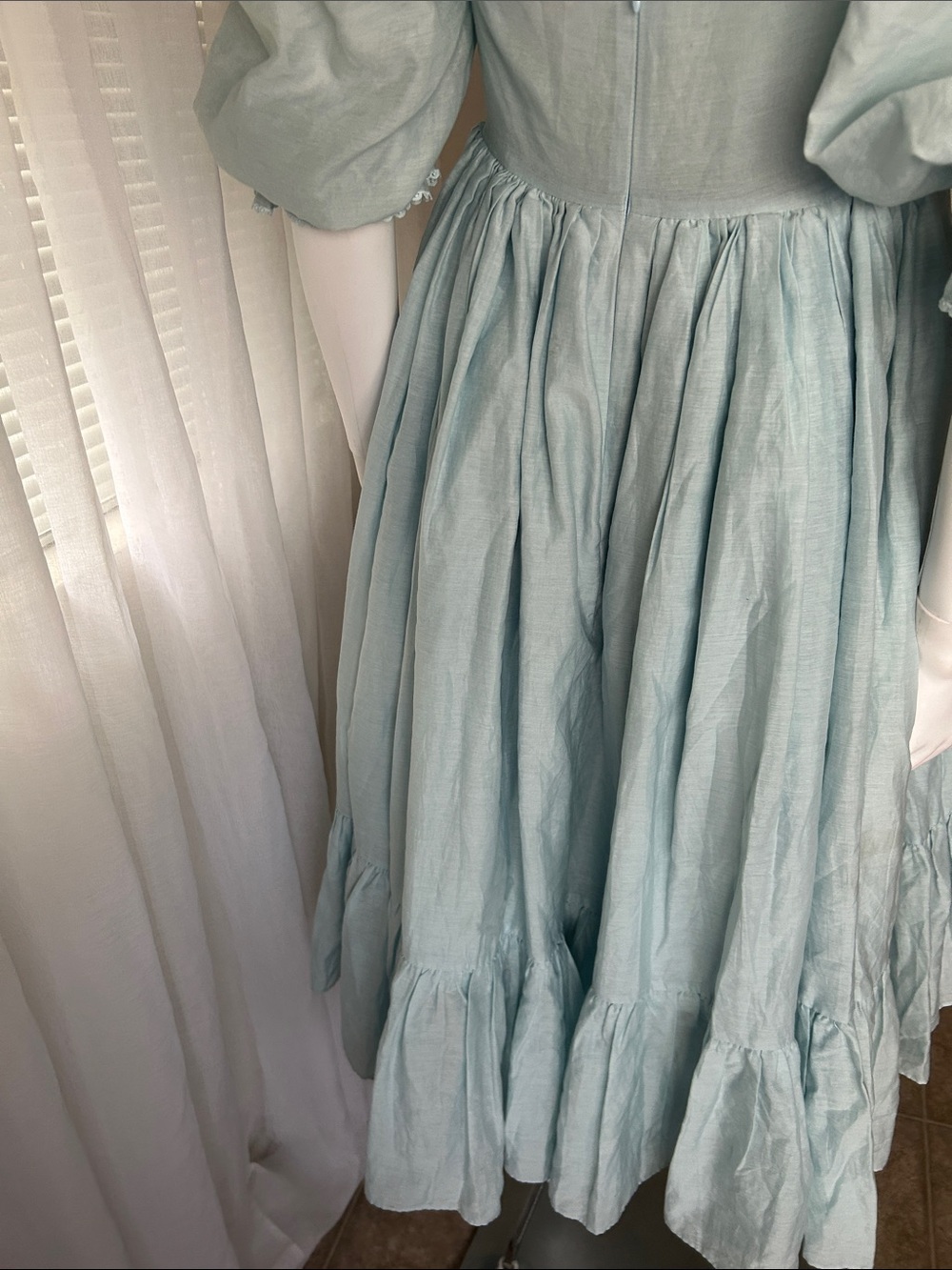 Selkie Light Blue Smocked Square-Neck Puff Sleeve Midi Dress - Picture 7 of 15